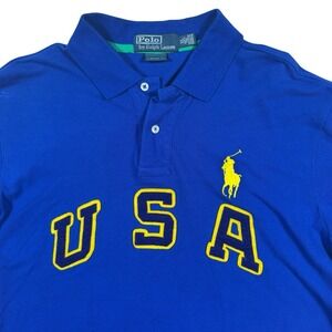 Vintage Polo Ralph Lauren Rugby Shirt Men XL Blue Big Pony USA Embroidered